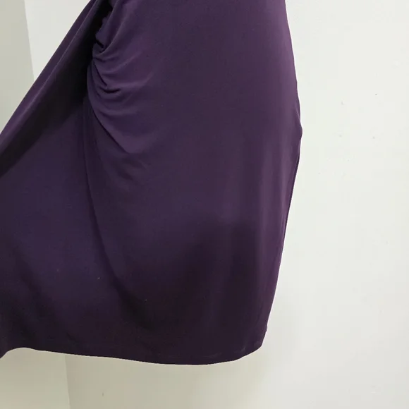 CALVIN KLEIN size 6 Stretch Zip Ruched One Shoulder Embellished Dress Purple - Picture 6 of 16